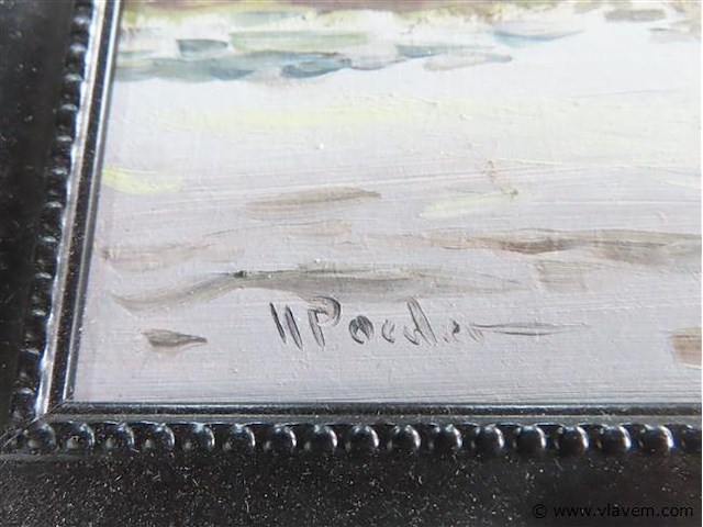 Landschap op paneel, gesigneerd, 26x34cm - afbeelding 3 van  4