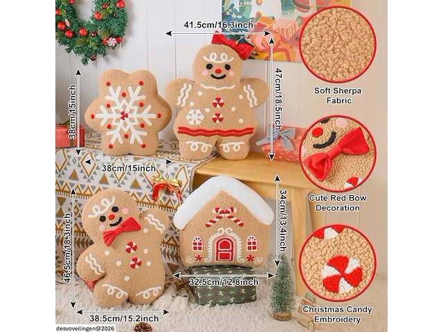 Lanpn kerst peperkoek kussens (set van 4) - afbeelding 3 van  3