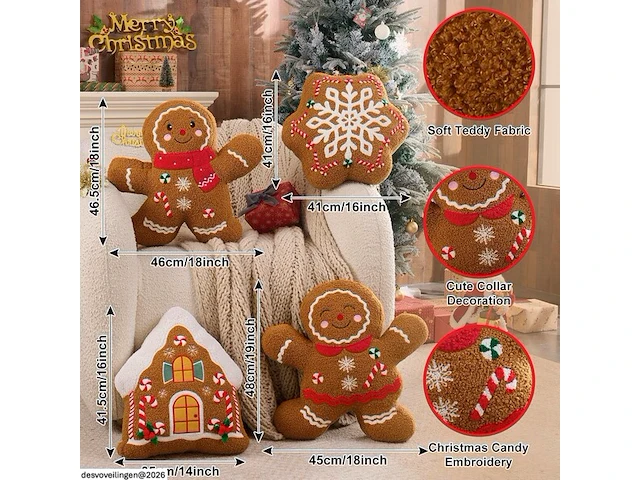 Lanpn peperkoek kerstkussen (set van 4) - afbeelding 3 van  3
