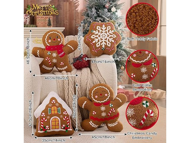Lanpn peperkoek kerstkussen (set van 4) - afbeelding 3 van  3