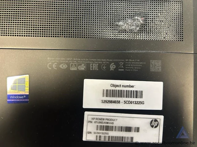 Laptop hp zbook 17 g6, intel core i7 processor, windows 10 pro, inclusief lader. werking niet gekend, wi-fi, bluetooth, inclusief lader, serienummer 5cd013225g - afbeelding 2 van  2