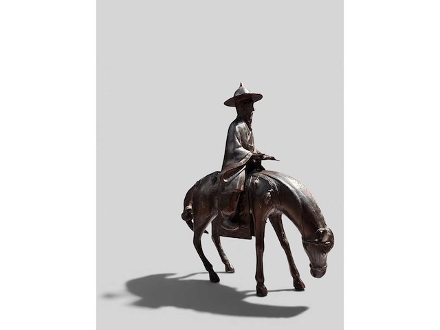 Large chinese bronze su shi - su dongpo riding his mule statue - afbeelding 2 van  27