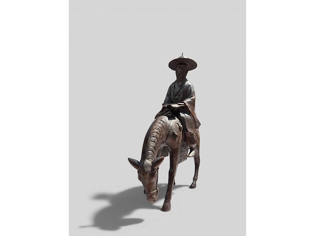 Large chinese bronze su shi - su dongpo riding his mule statue - afbeelding 24 van  27