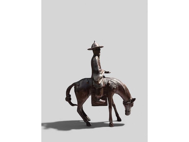 Large chinese bronze su shi - su dongpo riding his mule statue - afbeelding 5 van  27