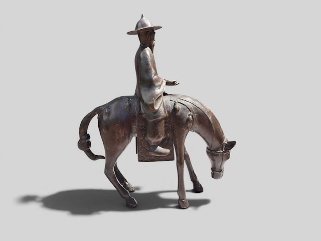 Large chinese bronze su shi - su dongpo riding his mule statue - afbeelding 6 van  27