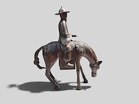 Large chinese bronze su shi - su dongpo riding his mule statue - afbeelding 6 van  27