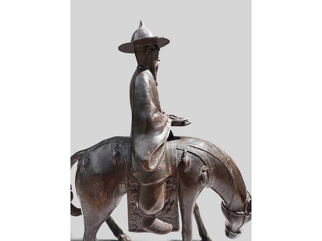 Large chinese bronze su shi - su dongpo riding his mule statue - afbeelding 7 van  27
