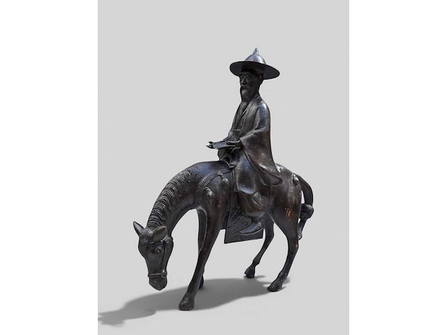 Large chinese bronze su shi - su dongpo riding his mule statue - afbeelding 1 van  27