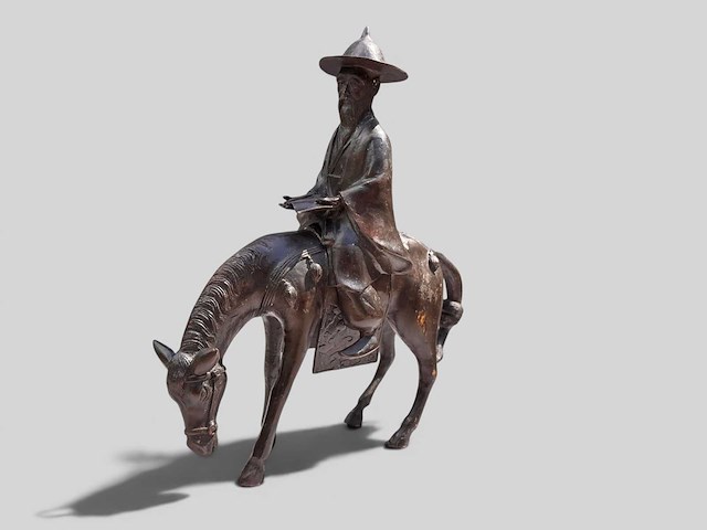 Large chinese bronze su shi - su dongpo riding his mule statue - afbeelding 21 van  27