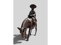Large chinese bronze su shi - su dongpo riding his mule statue - afbeelding 25 van  27