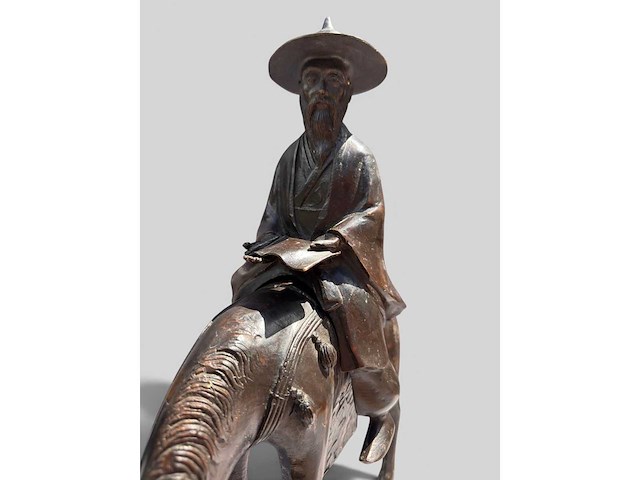 Large chinese bronze su shi - su dongpo riding his mule statue - afbeelding 26 van  27
