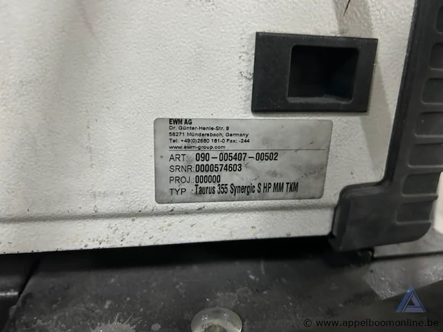 Lasapparaat ewm taurus 355 synergic s hp mm tkm, serienummer 0000574603, op verrijdbare kar met kabels, lastoorts, massaklem en diverse kleine onderdelen. - afbeelding 3 van  3