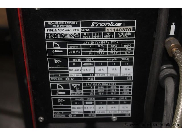 Lasapparaat fronius magic wave 2000, serienummer 11140370, trolley, gaskraan, kabels, lastoorts, werking niet gekend - afbeelding 3 van  3