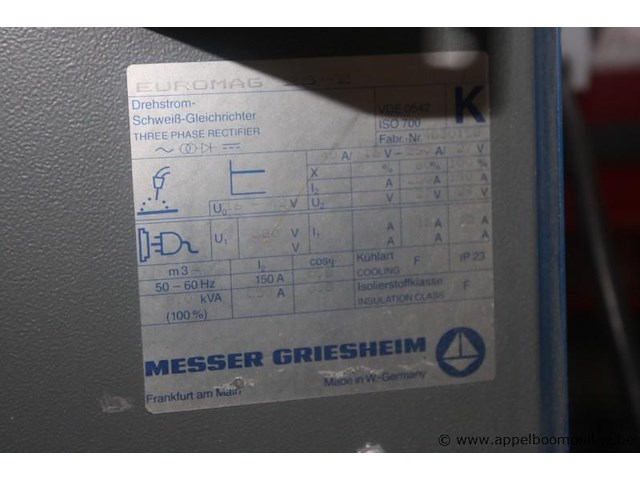 Lasapparaat messer griesheim euromag 25-2, 380 v, serienummer 1830128, met draadaanvoerunit en laskabels, werking niet gekend - afbeelding 4 van  4