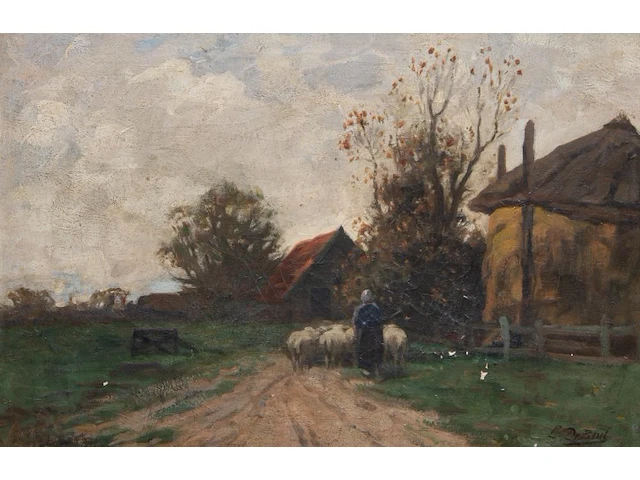 Laurent de beul (1821-1872), the return of the shepherdess with her flock of sheep, oil on canvas 42 x 62 cm. (16.53 x 24.41 in.), frame: 72 x 92 cm. (28.35 x 36.21 in.) - afbeelding 1 van  6
