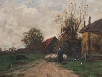 Laurent de beul (1821-1872), the return of the shepherdess with her flock of sheep, oil on canvas 42 x 62 cm. (16.53 x 24.41 in.), frame: 72 x 92 cm. (28.35 x 36.21 in.)