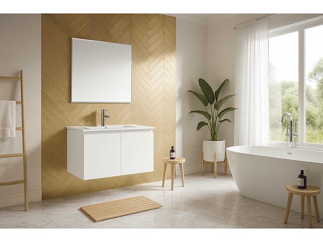 Lavinno - bern 60-02 - 60cm badkamermeubelset mdf - kleur: wit eik (2x) - afbeelding 1 van  7