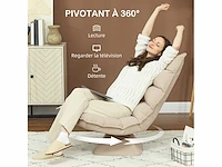 Lazy floor fauteuil, relax-fauteuil met lig, verstelbare rugleuning, 360° draaibaar, beige linnen bekleding - afbeelding 5 van  6