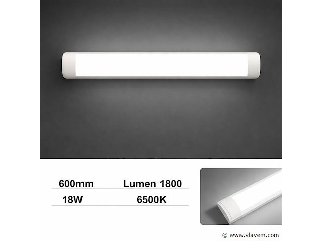 Led batten 18w – 60cm – 6500k koud wit – ip20 stofdicht – koppelbaar (x40) - afbeelding 1 van  5