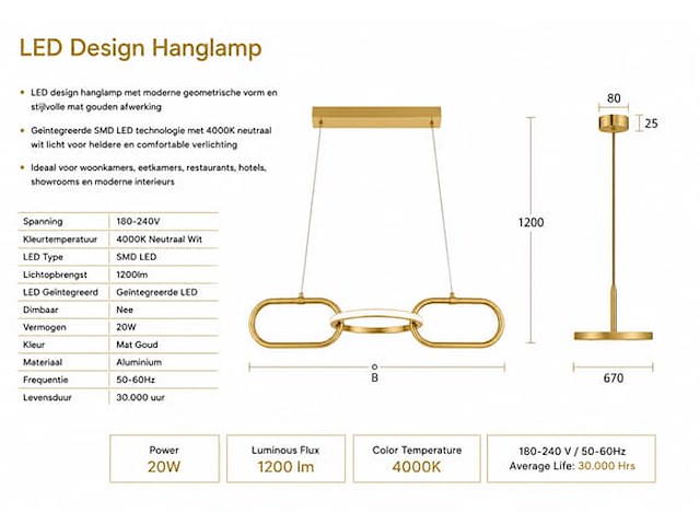 Led design hanglamp 20w – 4000k neutraal wit - rose gold – ip20 – empire-20 - afbeelding 3 van  5