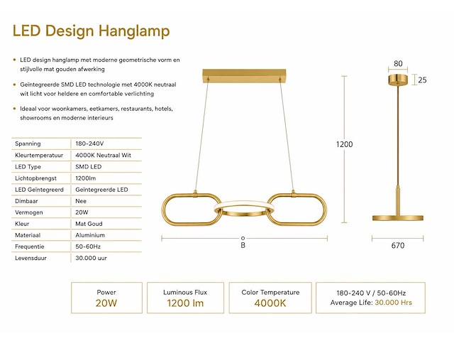 Led design hanglamp 20w – 4000k neutraal wit - rose gold – ip20 – empire-20 - afbeelding 4 van  5