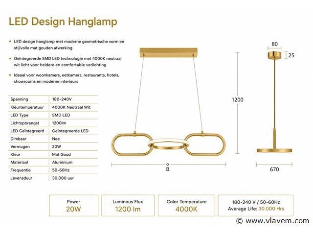 Led design hanglamp 20w – 4000k neutraal wit - rose gold – ip20 – empire-20 - afbeelding 4 van  5