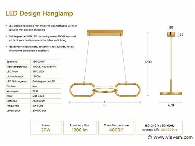 Led design hanglamp 20w – 4000k neutraal wit - rose gold – ip20 – empire-20 - afbeelding 4 van  5