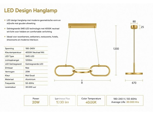 Led design hanglamp 20w – 4000k neutraal wit - rose gold – ip20 – empire-20 - afbeelding 5 van  6