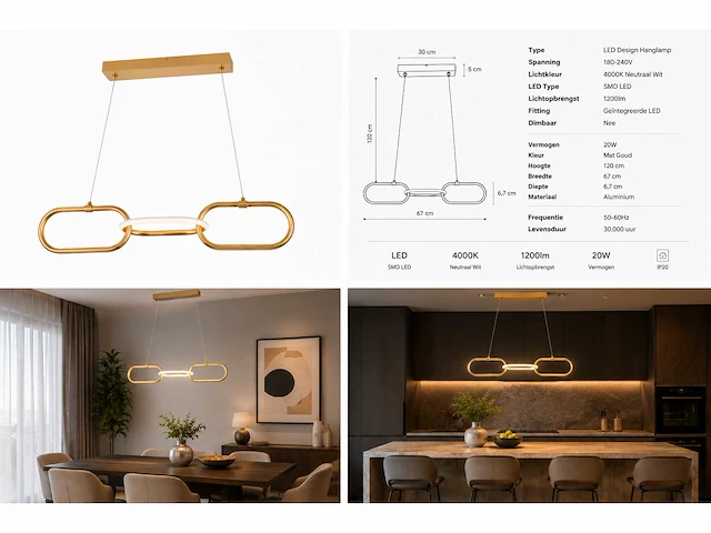Led design hanglamp 20w – 4000k neutraal wit - rose gold – ip20 – empire-20 - afbeelding 5 van  5