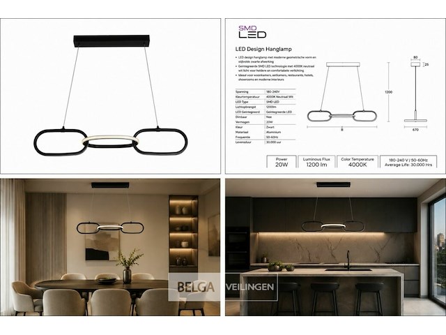 Led design hanglamp 20w – 4000k neutraal wit - zwart – ip20 – empire-20 - afbeelding 6 van  6