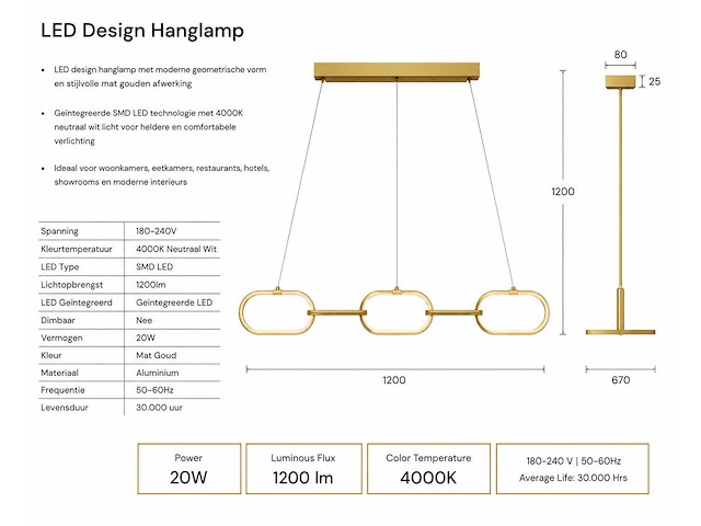 Led design hanglamp 36w – 4000k neutraal wit - rose gold – ip20 – empire-36 - afbeelding 4 van  5