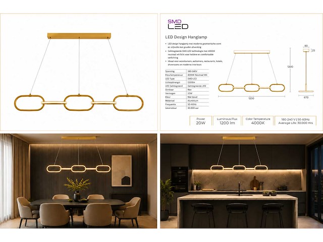 Led design hanglamp 36w – 4000k neutraal wit - rose gold – ip20 – empire-36 - afbeelding 5 van  5
