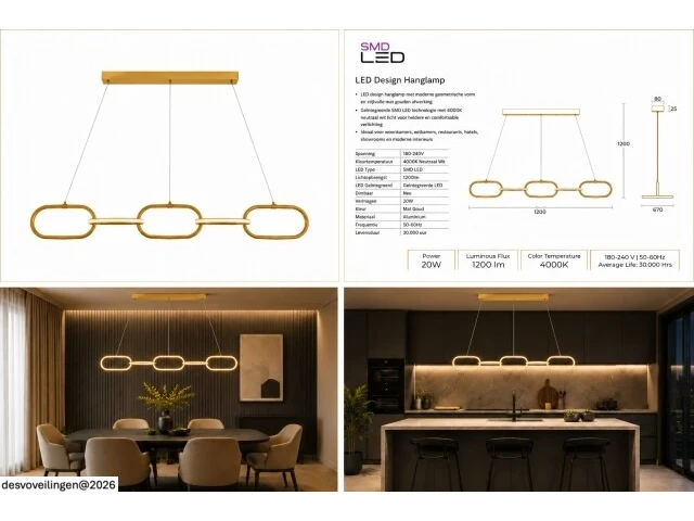 Led design hanglamp 36w – 4000k neutraal wit - rose gold – ip20 – empire-36 - afbeelding 6 van  6