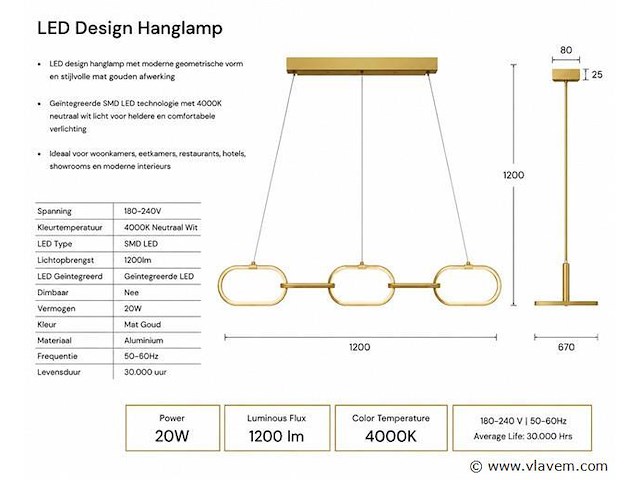 Led design hanglamp 36w – 4000k neutraal wit - rose gold – ip20 – empire-36 - afbeelding 4 van  5