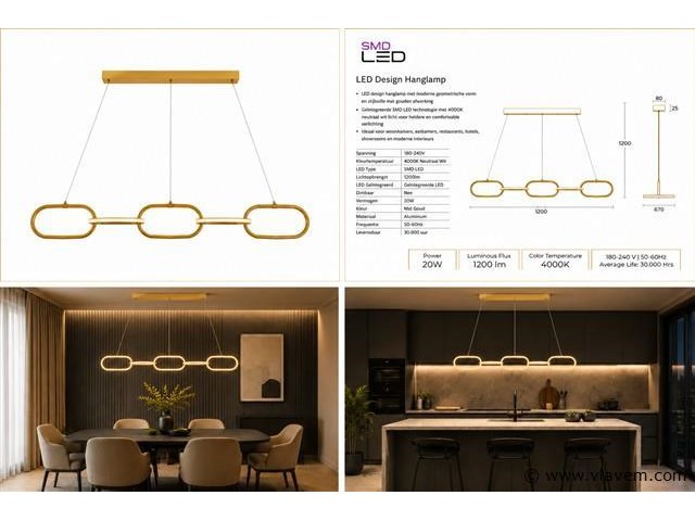Led design hanglamp 36w – 4000k neutraal wit - rose gold – ip20 – empire-36 - afbeelding 5 van  5