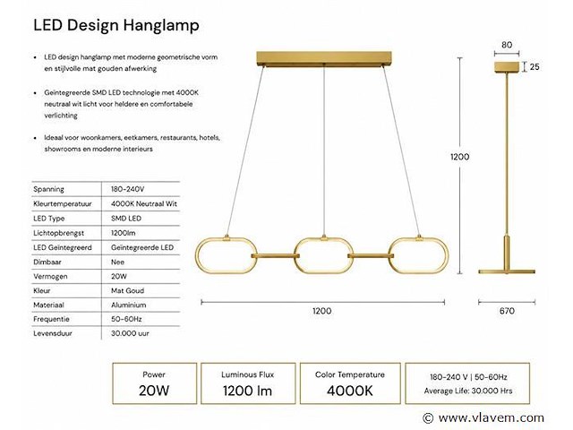 Led design hanglamp 36w – 4000k neutraal wit - rose gold – ip20 – empire-36 - afbeelding 4 van  5