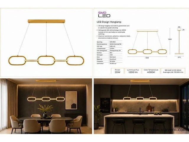 Led design hanglamp 36w – 4000k neutraal wit - rose gold – ip20 – empire-36 - afbeelding 5 van  5