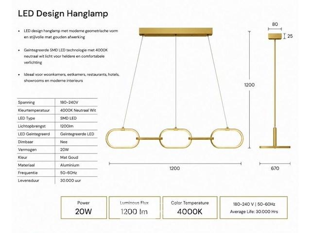 Led design hanglamp 36w – 4000k neutraal wit - rose gold – ip20 – empire-36 - afbeelding 5 van  6