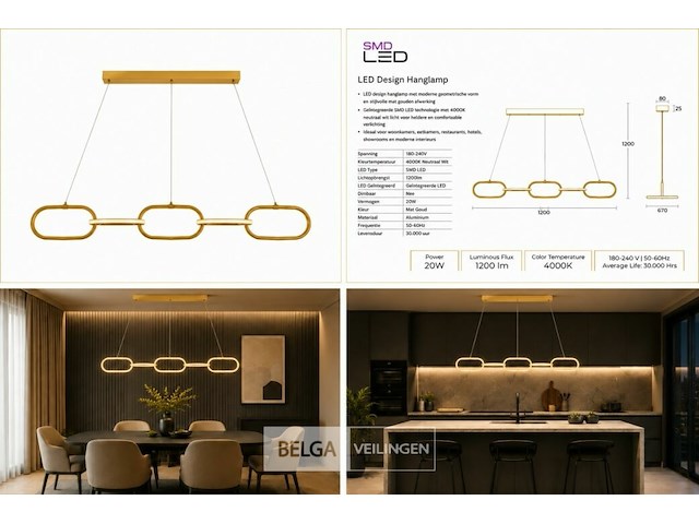 Led design hanglamp 36w – 4000k neutraal wit - rose gold – ip20 – empire-36 - afbeelding 6 van  6