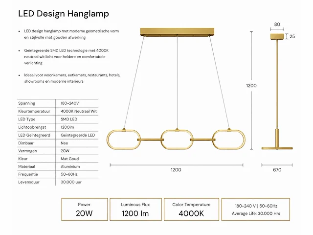 Led design hanglamp 36w – 4000k neutraal wit - rose gold – ip20 – empire-36 - afbeelding 4 van  5