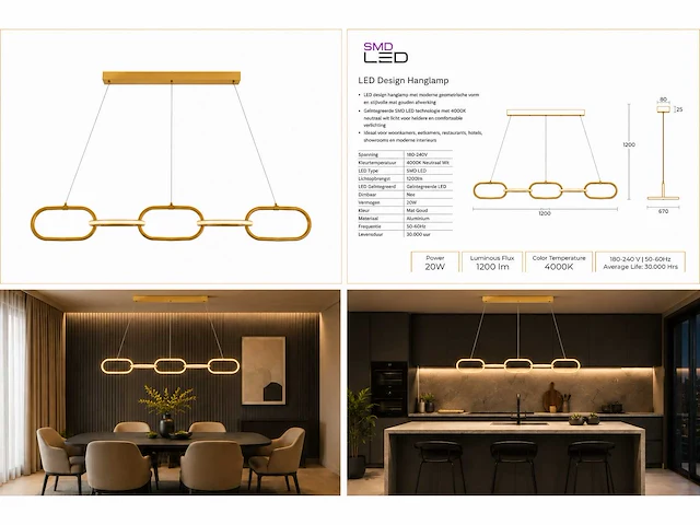 Led design hanglamp 36w – 4000k neutraal wit - rose gold – ip20 – empire-36 - afbeelding 5 van  5