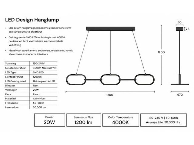 Led design hanglamp 36w – 4000k neutraal wit - zwart – ip20 – empire-36 - afbeelding 5 van  5