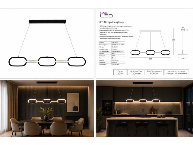 Led design hanglamp 36w – 4000k neutraal wit - zwart – ip20 – empire-36 - afbeelding 5 van  5