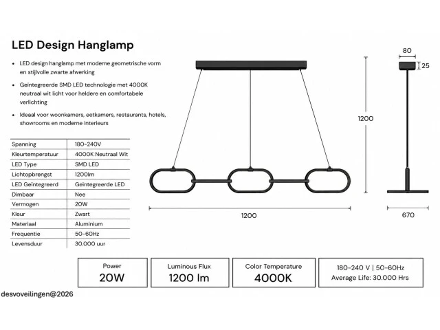 Led design hanglamp 36w – 4000k neutraal wit - zwart – ip20 – empire-36 - afbeelding 5 van  6