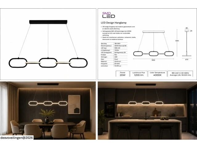 Led design hanglamp 36w – 4000k neutraal wit - zwart – ip20 – empire-36 - afbeelding 6 van  6