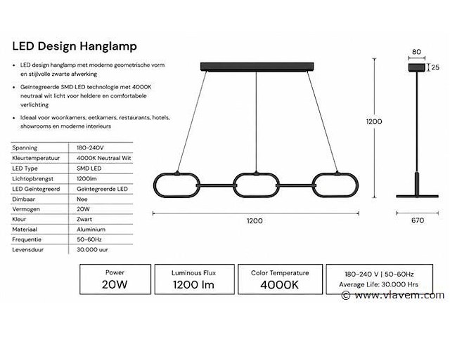 Led design hanglamp 36w – 4000k neutraal wit - zwart – ip20 – empire-36 - afbeelding 4 van  5