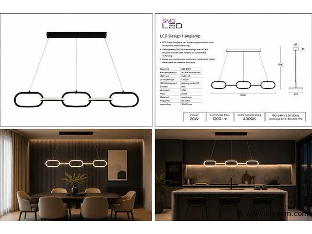 Led design hanglamp 36w – 4000k neutraal wit - zwart – ip20 – empire-36 - afbeelding 5 van  5