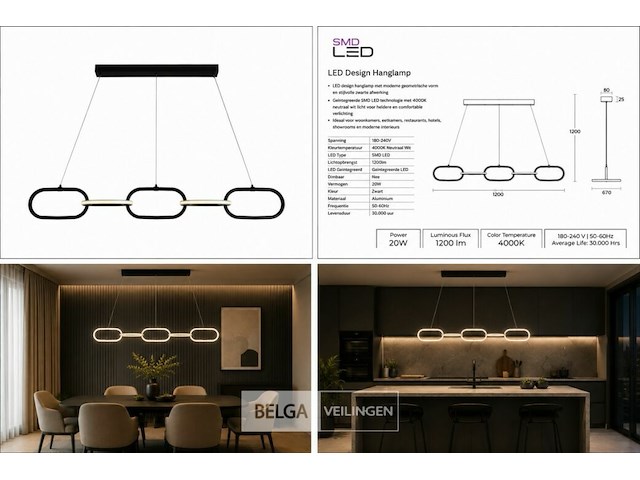 Led design hanglamp 36w – 4000k neutraal wit - zwart – ip20 – empire-36 - afbeelding 6 van  6