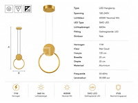 Led hanglamp 11w – 4000k neutraal wit - goud – ip20 – forever - afbeelding 4 van  5