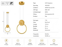 Led hanglamp 11w – 4000k neutraal wit - goud – ip20 – forever - afbeelding 4 van  5